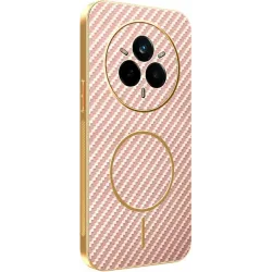 Phonesta Luxury Carbon Fiber Back Cover Hülle mit MagSafe für Realme 14 Pro - Rosa