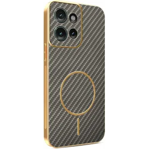 Phonesta Luxury Carbon Fiber Back Cover Hülle mit MagSafe für Motorola Edge 50 - Braun
