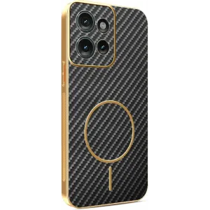 Phonesta Luxury Carbon Fiber Back Cover Hülle mit MagSafe für Motorola Edge 50 - Schwarz