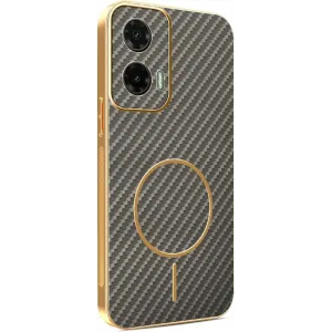 Phonesta Luxury Carbon Fiber Back Cover Hülle mit MagSafe für Motorola Moto G35 - Braun