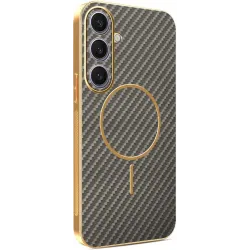 Phonesta Luxury Carbon Fiber Back Cover Hülle mit MagSafe für Samsung Galaxy S25 Plus/S24 Plus - Braun
