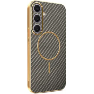 Phonesta Luxury Carbon Fiber Back Cover Hülle mit MagSafe für Samsung Galaxy S25 Plus/S24 Plus - Braun