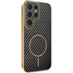 Phonesta Luxury Carbon Fiber Back Cover Hülle mit MagSafe für Samsung Galaxy S25 Ultra - Schwarz