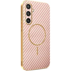 Phonesta Luxury Carbon Fiber Back Cover Hülle mit MagSafe für Samsung Galaxy S25/S24 - Rosa