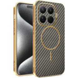 Phonesta Luxury Carbon Fiber Back Cover Hülle mit MagSafe für Xiaomi 15T Pro - Braun