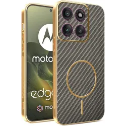 Phonesta Luxury Carbon Fiber Back Cover Hülle mit MagSafe für Motorola Edge 70 - Braun