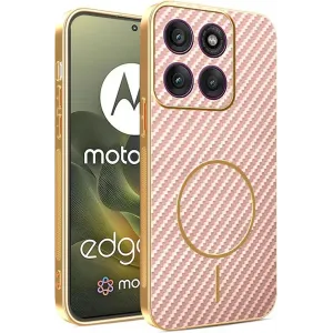 Phonesta Luxury Carbon Fiber Back Cover Hülle mit MagSafe für Motorola Edge 70 - Rosa