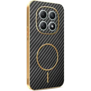Phonesta Luxury Carbon Fiber Back Cover Hülle mit MagSafe für Xiaomi Redmi Note 15 4G/5G / Xiaomi Poco M8 - Schwarz