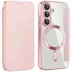 Phonesta Luxury Crystal Book Wallet Klapphülle mit MagSafe für Samsung Galaxy S25/S24 - Rosa