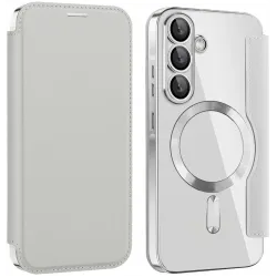 Phonesta Luxury Crystal Book Wallet Klapphülle mit MagSafe für Samsung Galaxy A36/A56 - Silber