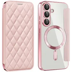 Phonesta Luxury Crystal Puffed Book Wallet Klapphülle mit MagSafe für Samsung Galaxy S25/S24 - Rosa