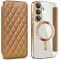 Phonesta Luxury Crystal Puffed Book Wallet Klapphülle mit MagSafe für Samsung Galaxy S25 Plus/S24 Plus - Braun