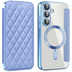 Phonesta Luxury Crystal Puffed Book Wallet Klapphülle mit MagSafe für Samsung Galaxy S25 Plus/S24 Plus - Hellblau