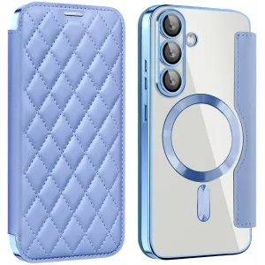 Phonesta Luxury Crystal Puffed Book Wallet Klapphülle mit MagSafe für Samsung Galaxy S25 Plus/S24 Plus - Hellblau