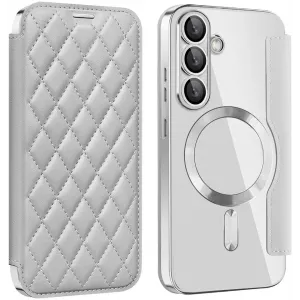 Phonesta Luxury Crystal Puffed Book Wallet Klapphülle mit MagSafe für Samsung Galaxy S25 Plus/S24 Plus - Silber