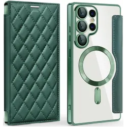 Phonesta Luxury Crystal Puffed Book Wallet Klapphülle mit MagSafe für Samsung Galaxy S25 Ultra - Dunkelgrün