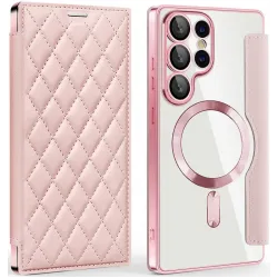 Phonesta Luxury Crystal Puffed Book Wallet Klapphülle mit MagSafe für Samsung Galaxy S25 Ultra - Rosa