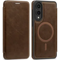 Phonesta Luxury Leder Book Wallet Klapphülle mit MagSafe für Samsung Galaxy S25 Edge - Dunkelbraun