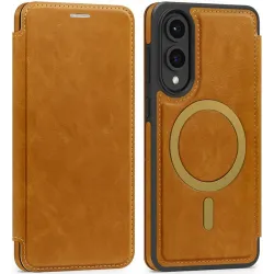 Phonesta Luxury Leder Book Wallet Klapphülle mit MagSafe für Samsung Galaxy S25 Edge - Hellbraun