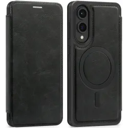 Phonesta Luxury Leder Book Wallet Klapphülle mit MagSafe für Samsung Galaxy S25 Edge - Schwarz