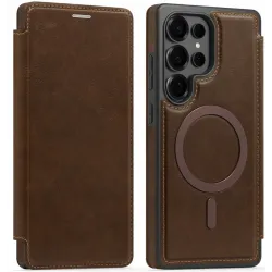 Phonesta Luxury Leder Book Wallet Klapphülle mit MagSafe für Samsung Galaxy S25 Ultra - Dunkelbraun