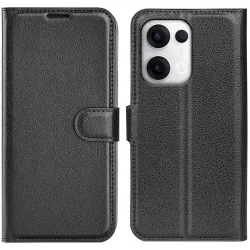 Phonesta Litchi Skin Book Wallet Klapphülle für Oppo Reno13 Pro - Schwarz