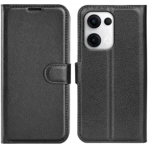 Phonesta Litchi Skin Book Wallet Klapphülle für Oppo Reno13 Pro - Schwarz