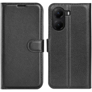 Phonesta Litchi Skin Book Wallet Klapphülle für Xiaomi Poco X7 Pro - Schwarz