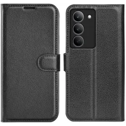 Phonesta Litchi Skin Book Wallet Klapphülle für Realme 14x - Schwarz