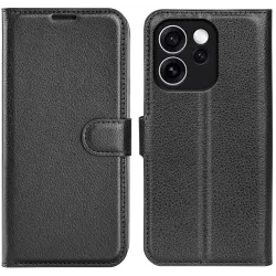 Phonesta Litchi Skin Book Wallet Klapphülle für Oppo Reno15 F/FS - Schwarz