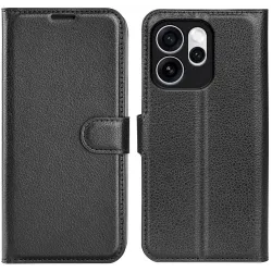 Phonesta Litchi Skin Book Wallet Klapphülle für Oppo Reno15 Pro - Schwarz