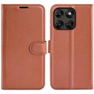 Phonesta Litchi Skin Book Wallet Klapphülle für Motorola Moto G67/G77 - Braun