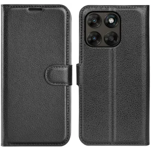 Phonesta Litchi Skin Book Wallet Klapphülle für Motorola Moto G67/G77 - Schwarz