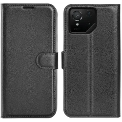 Phonesta Litchi Skin Book Wallet Klapphülle für Asus ROG Phone 9/9 Pro - Schwarz