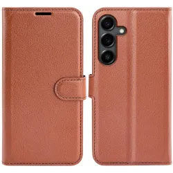 Phonesta Litchi Skin Book Wallet Klapphülle für Samsung Galaxy S25 FE - Braun