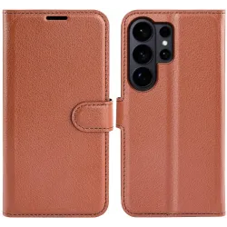 Phonesta Litchi Skin Book Wallet Klapphülle für Samsung Galaxy S26 Ultra - Braun