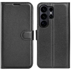 Phonesta Litchi Skin Book Wallet Klapphülle für Samsung Galaxy S26 Ultra - Schwarz