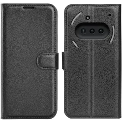 Phonesta Litchi Skin Book Wallet Klapphülle für Nothing Phone (3a) - Schwarz
