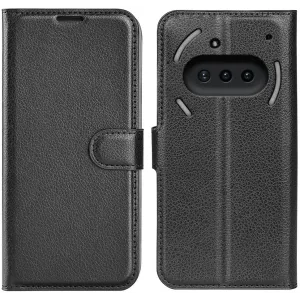 Phonesta Litchi Skin Book Wallet Klapphülle für Nothing Phone (3a) - Schwarz