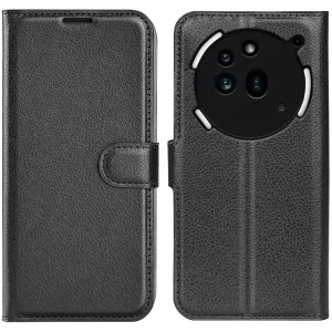 Phonesta Litchi Skin Book Wallet Klapphülle für Nothing Phone (3a) Pro - Schwarz