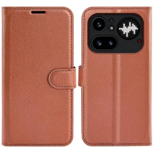 Phonesta Litchi Skin Book Wallet Klapphülle für Nothing Phone (4a) Pro - Braun