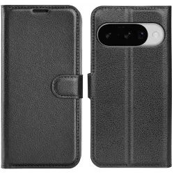 Phonesta Litchi Skin Book Wallet Klapphülle für Google Pixel 10 / 10 Pro - Schwarz