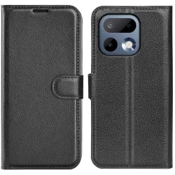 Phonesta Litchi Skin Book Wallet Klapphülle für Realme 16 Pro - Schwarz