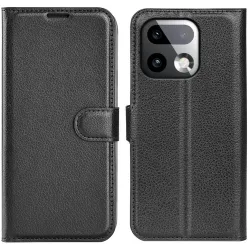Phonesta Litchi Skin Book Wallet Klapphülle für Realme 16 Pro Plus - Schwarz