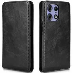 Phonesta Leder Vertical Flip Book Wallet Klapphülle für Motorola Edge 50 Pro - Schwarz