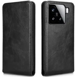 Phonesta Leder Vertical Flip Book Wallet Klapphülle für Xiaomi 15 - Schwarz