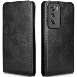 Phonesta Leder Vertical Flip Book Wallet Klapphülle für Oppo Reno12 - Schwarz