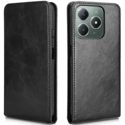 Phonesta Leder Vertical Flip Book Wallet Klapphülle für Realme C63/C61 / Note 60 - Schwarz