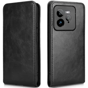 Phonesta Leder Vertical Flip Book Wallet Klapphülle für Realme GT 7 Pro - Schwarz