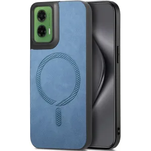 Phonesta Retro Vegan Leder MagSafe Back Cover Hülle für Motorola Moto G35 - Blau